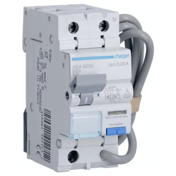 Hager ADA920U RCBO SPSN B 20A 30mA 6kA